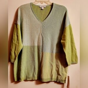 Belford Women's V-Neck Color Block Sweater - Light Green and Blue